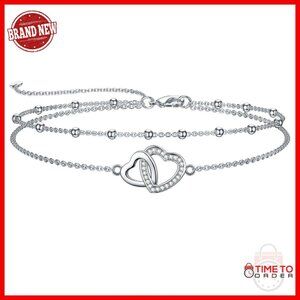 Sterling Silver Infinity Heart Evil Eye Anklet Bracelet Adjustable 7"+2"